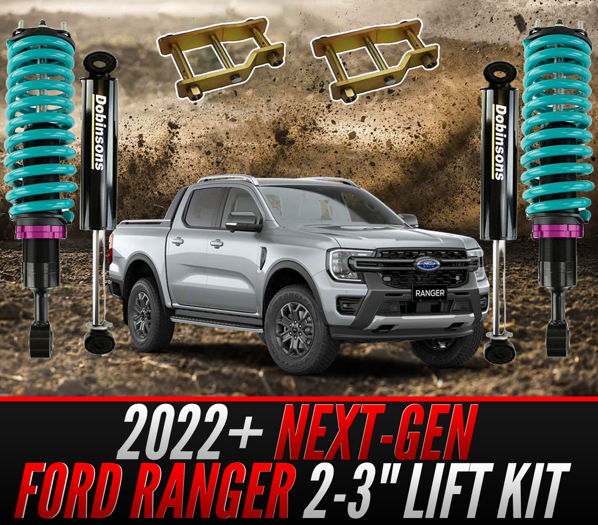 Ford Ranger Next-Gen (2022+) – Dobinsons IMS Monotube Quick Easy Lift Kit 2-3" – Preassembled Struts